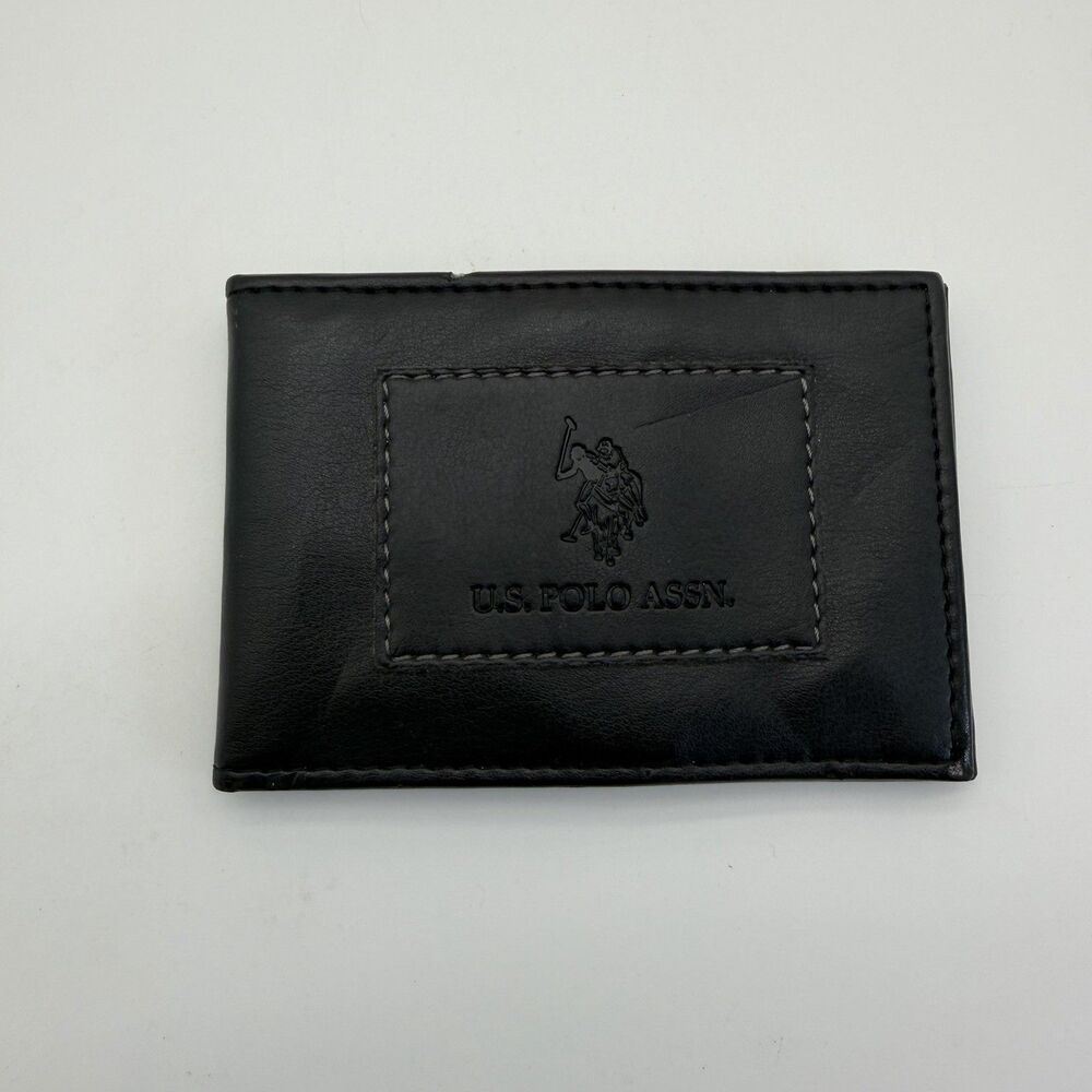 US POLO ASSN Black Leather Logo Bifold Men's Wallet Pre Owned Card/Money Clip